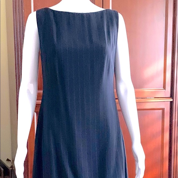 Anne Klein 2 piece suit navy blue & thin white striped wool long dress & jacket - Picture 2 of 16
